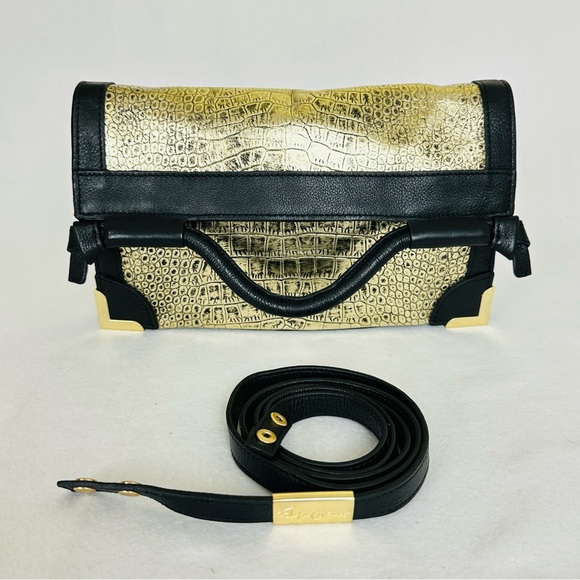 FOLEY & CORINNA Crossbody/Clutch bag Y2K Gold Embossed Croc and Black Purse - Picture 15 of 16